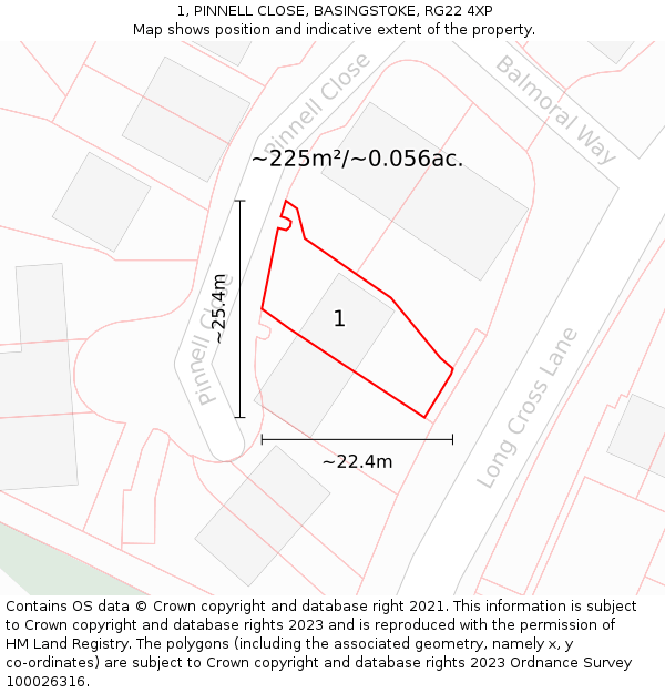 1, PINNELL CLOSE, BASINGSTOKE, RG22 4XP: Plot and title map