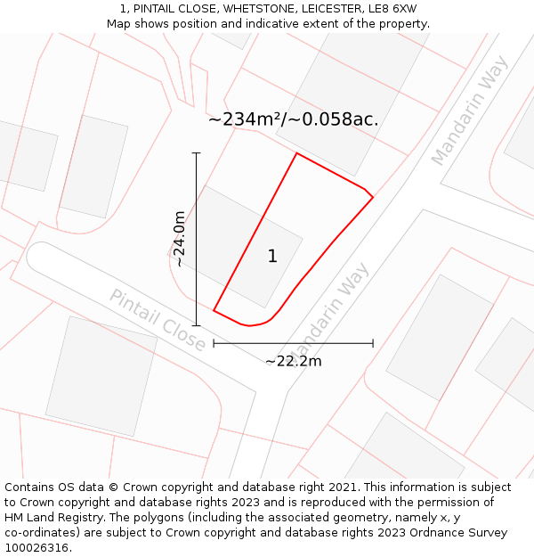 1, PINTAIL CLOSE, WHETSTONE, LEICESTER, LE8 6XW: Plot and title map