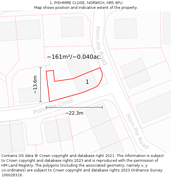 1, PISHMIRE CLOSE, NORWICH, NR5 9PU: Plot and title map