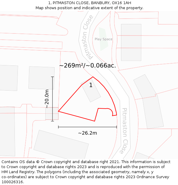 1, PITMASTON CLOSE, BANBURY, OX16 1AH: Plot and title map