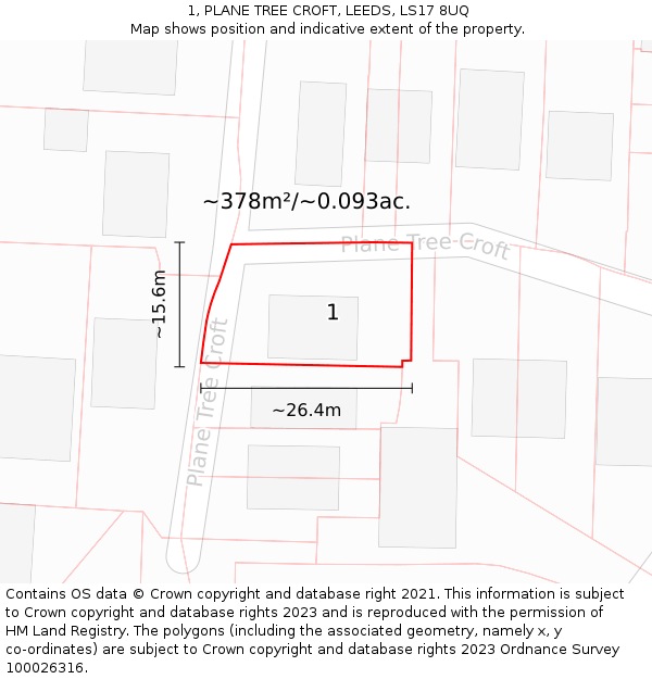 1, PLANE TREE CROFT, LEEDS, LS17 8UQ: Plot and title map
