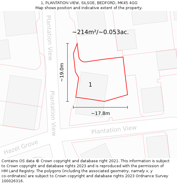 1, PLANTATION VIEW, SILSOE, BEDFORD, MK45 4GG: Plot and title map