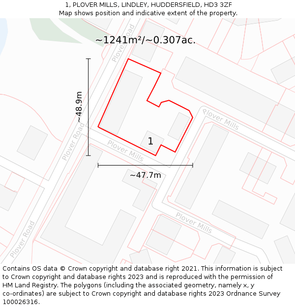 1, PLOVER MILLS, LINDLEY, HUDDERSFIELD, HD3 3ZF: Plot and title map