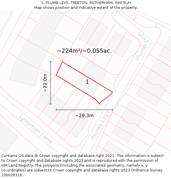 1, PLUMB LEYS, TREETON, ROTHERHAM, S60 5UH: Plot and title map