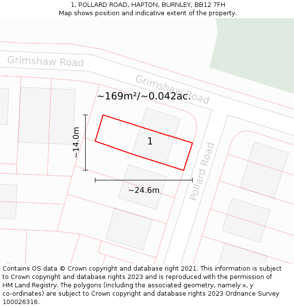 1, POLLARD ROAD, HAPTON, BURNLEY, BB12 7FH: Plot and title map