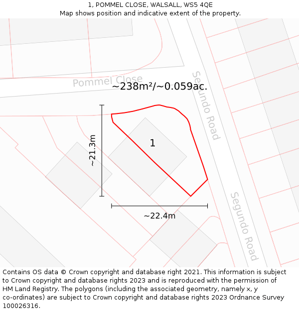 1, POMMEL CLOSE, WALSALL, WS5 4QE: Plot and title map