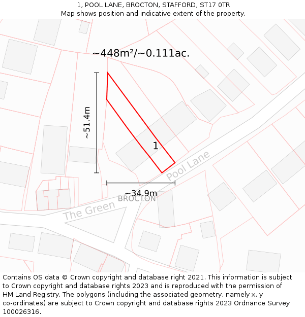 1, POOL LANE, BROCTON, STAFFORD, ST17 0TR: Plot and title map