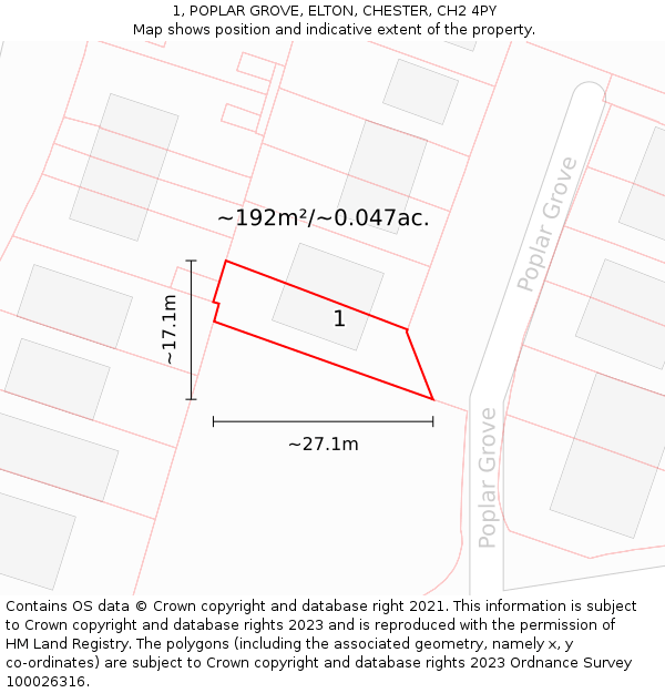 1, POPLAR GROVE, ELTON, CHESTER, CH2 4PY: Plot and title map