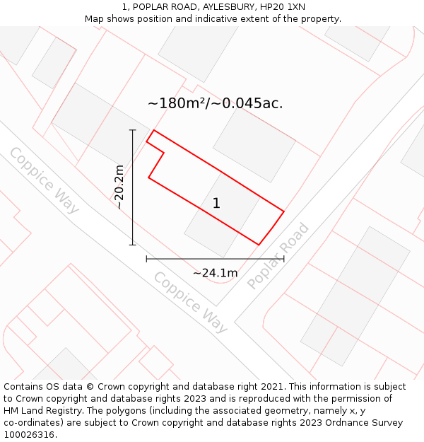 1, POPLAR ROAD, AYLESBURY, HP20 1XN: Plot and title map