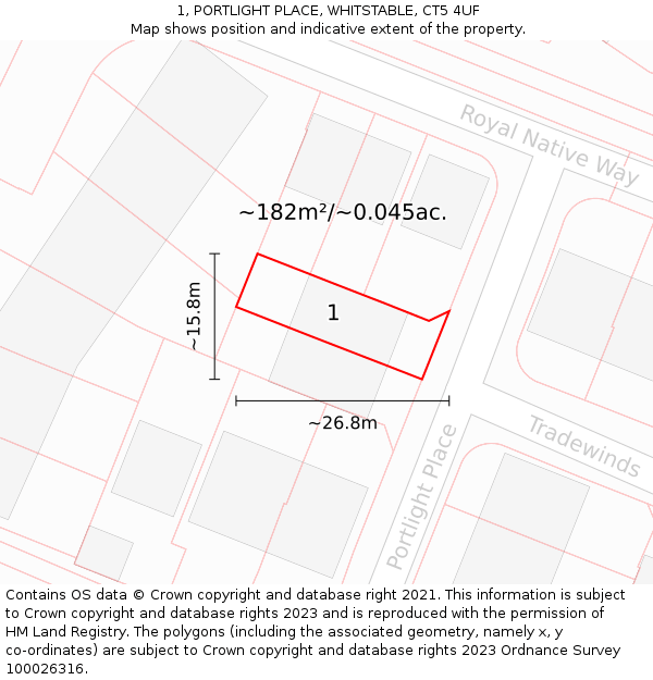 1, PORTLIGHT PLACE, WHITSTABLE, CT5 4UF: Plot and title map