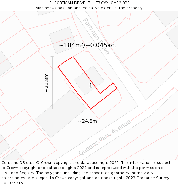 1, PORTMAN DRIVE, BILLERICAY, CM12 0PE: Plot and title map