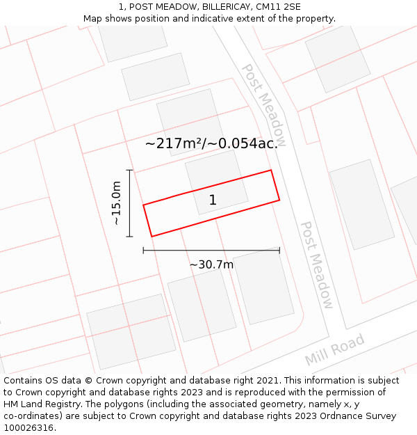 1, POST MEADOW, BILLERICAY, CM11 2SE: Plot and title map