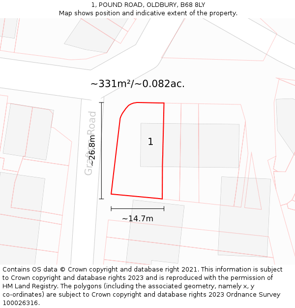 1, POUND ROAD, OLDBURY, B68 8LY: Plot and title map