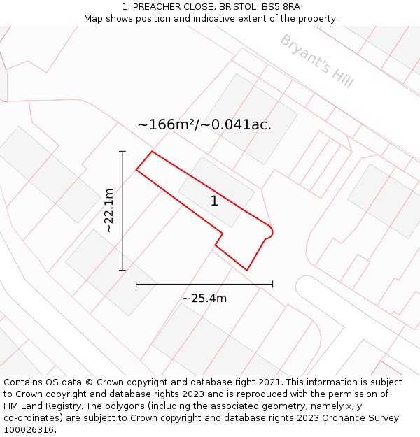 1, PREACHER CLOSE, BRISTOL, BS5 8RA: Plot and title map