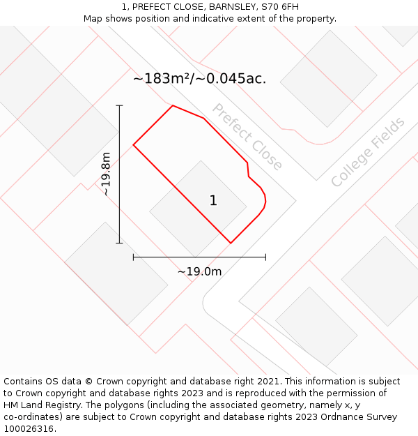 1, PREFECT CLOSE, BARNSLEY, S70 6FH: Plot and title map