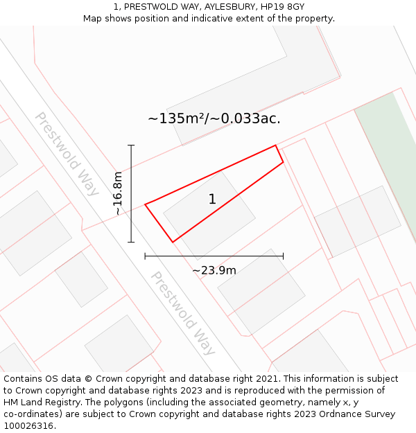 1, PRESTWOLD WAY, AYLESBURY, HP19 8GY: Plot and title map