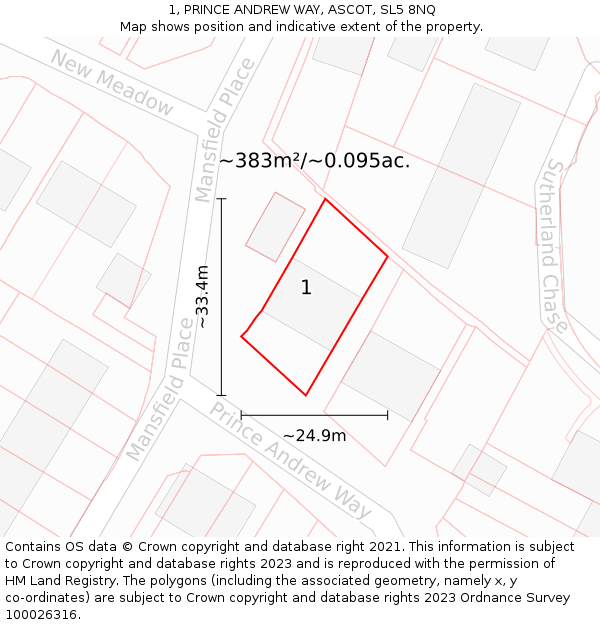 1, PRINCE ANDREW WAY, ASCOT, SL5 8NQ: Plot and title map