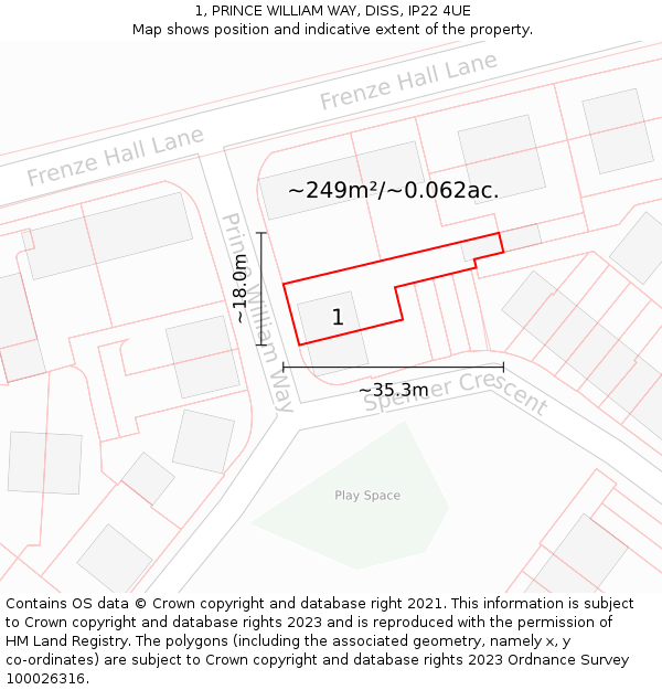 1, PRINCE WILLIAM WAY, DISS, IP22 4UE: Plot and title map