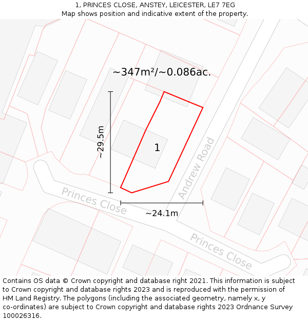 1, PRINCES CLOSE, ANSTEY, LEICESTER, LE7 7EG: Plot and title map