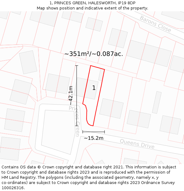 1, PRINCES GREEN, HALESWORTH, IP19 8DP: Plot and title map