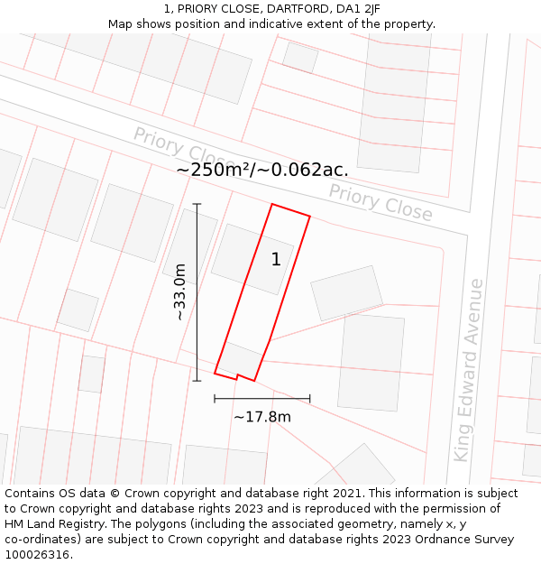 1, PRIORY CLOSE, DARTFORD, DA1 2JF: Plot and title map