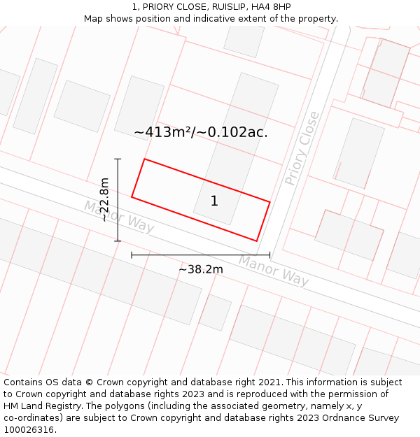 1, PRIORY CLOSE, RUISLIP, HA4 8HP: Plot and title map