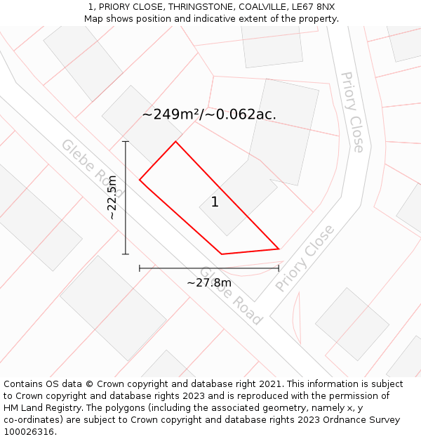 1, PRIORY CLOSE, THRINGSTONE, COALVILLE, LE67 8NX: Plot and title map