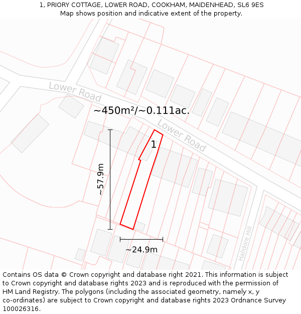 1, PRIORY COTTAGE, LOWER ROAD, COOKHAM, MAIDENHEAD, SL6 9ES: Plot and title map