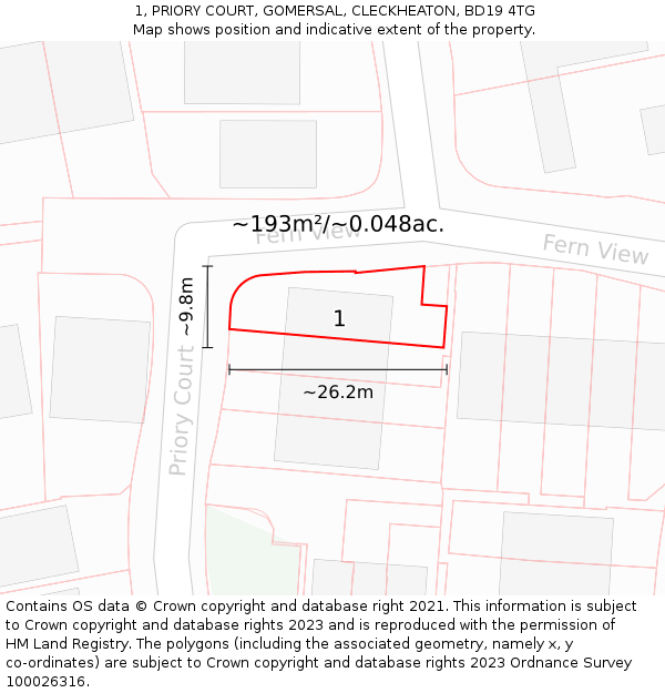 1, PRIORY COURT, GOMERSAL, CLECKHEATON, BD19 4TG: Plot and title map