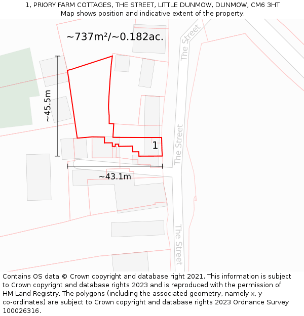 1, PRIORY FARM COTTAGES, THE STREET, LITTLE DUNMOW, DUNMOW, CM6 3HT: Plot and title map