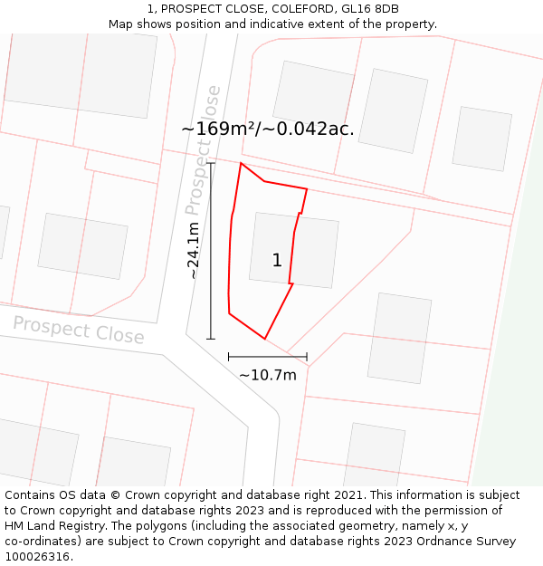 1, PROSPECT CLOSE, COLEFORD, GL16 8DB: Plot and title map
