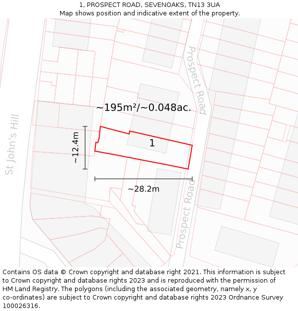 1, PROSPECT ROAD, SEVENOAKS, TN13 3UA: Plot and title map