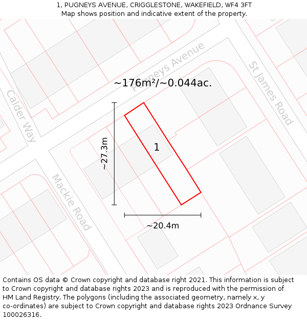 1, PUGNEYS AVENUE, CRIGGLESTONE, WAKEFIELD, WF4 3FT: Plot and title map