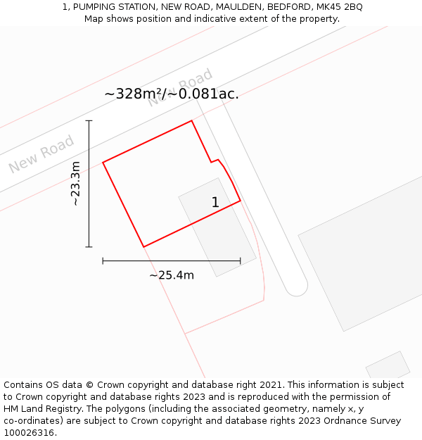 1, PUMPING STATION, NEW ROAD, MAULDEN, BEDFORD, MK45 2BQ: Plot and title map
