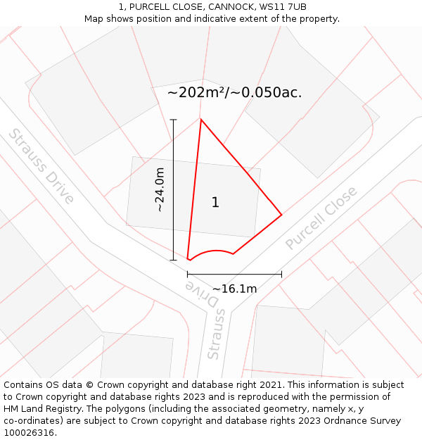 1, PURCELL CLOSE, CANNOCK, WS11 7UB: Plot and title map