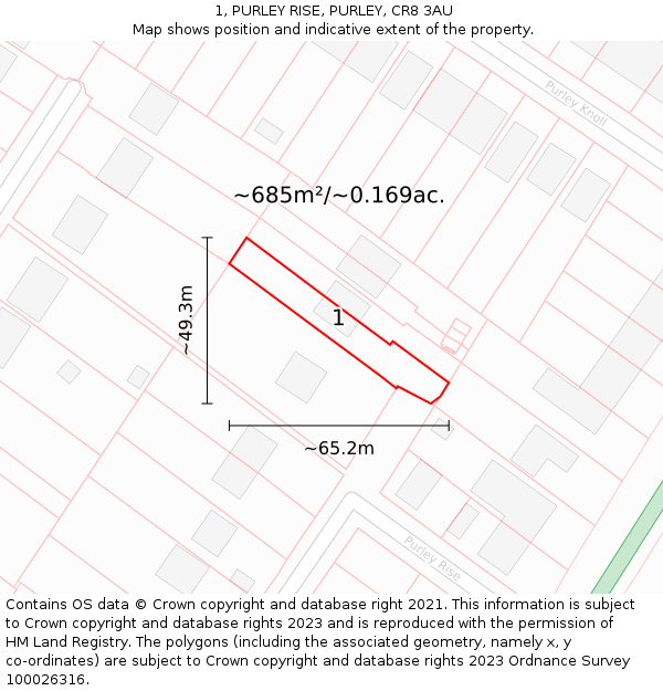 1, PURLEY RISE, PURLEY, CR8 3AU: Plot and title map