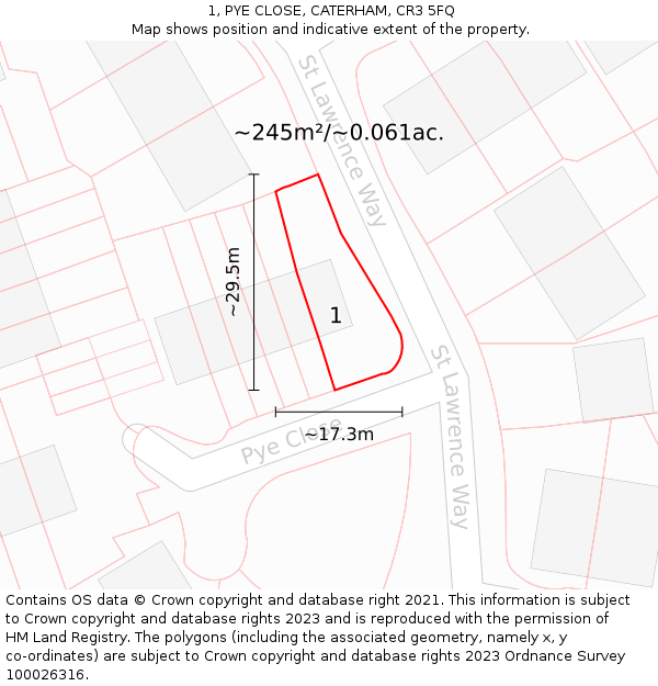 1, PYE CLOSE, CATERHAM, CR3 5FQ: Plot and title map