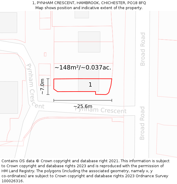 1, PYNHAM CRESCENT, HAMBROOK, CHICHESTER, PO18 8FQ: Plot and title map