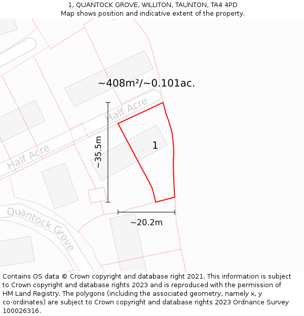 1, QUANTOCK GROVE, WILLITON, TAUNTON, TA4 4PD: Plot and title map