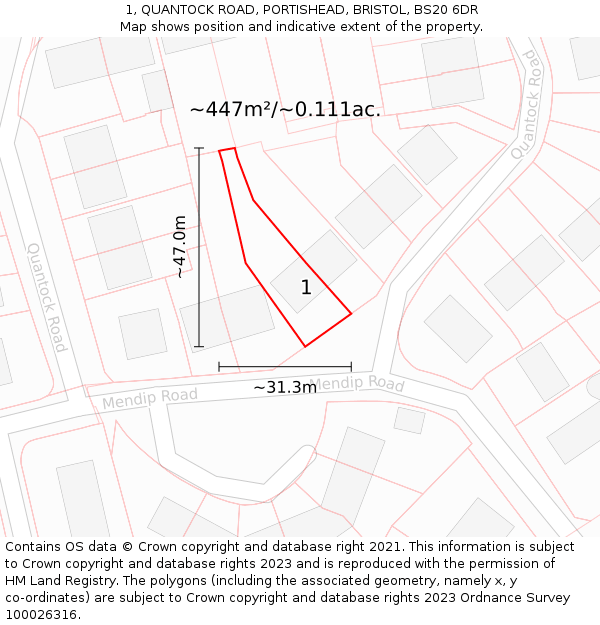 1, QUANTOCK ROAD, PORTISHEAD, BRISTOL, BS20 6DR: Plot and title map