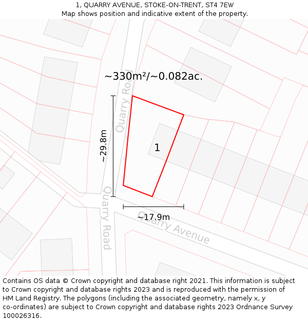 1, QUARRY AVENUE, STOKE-ON-TRENT, ST4 7EW: Plot and title map