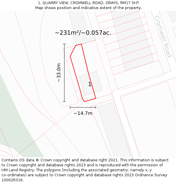 1, QUARRY VIEW, CROMWELL ROAD, GRAYS, RM17 5HT: Plot and title map