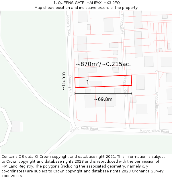 1, QUEENS GATE, HALIFAX, HX3 0EQ: Plot and title map