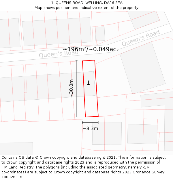 1, QUEENS ROAD, WELLING, DA16 3EA: Plot and title map