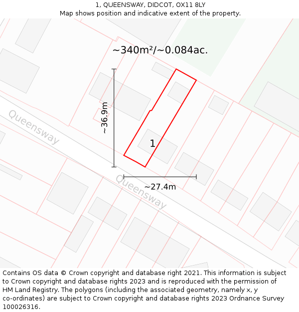 1, QUEENSWAY, DIDCOT, OX11 8LY: Plot and title map