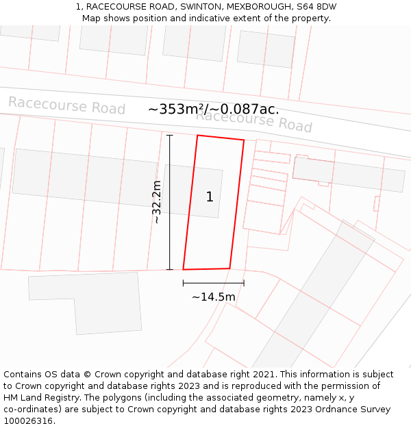 1, RACECOURSE ROAD, SWINTON, MEXBOROUGH, S64 8DW: Plot and title map