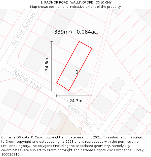 1, RADNOR ROAD, WALLINGFORD, OX10 0NY: Plot and title map