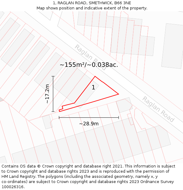 1, RAGLAN ROAD, SMETHWICK, B66 3NE: Plot and title map