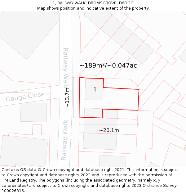 1, RAILWAY WALK, BROMSGROVE, B60 3GJ: Plot and title map
