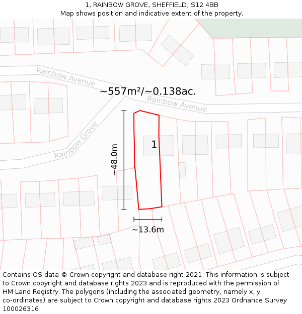 1, RAINBOW GROVE, SHEFFIELD, S12 4BB: Plot and title map